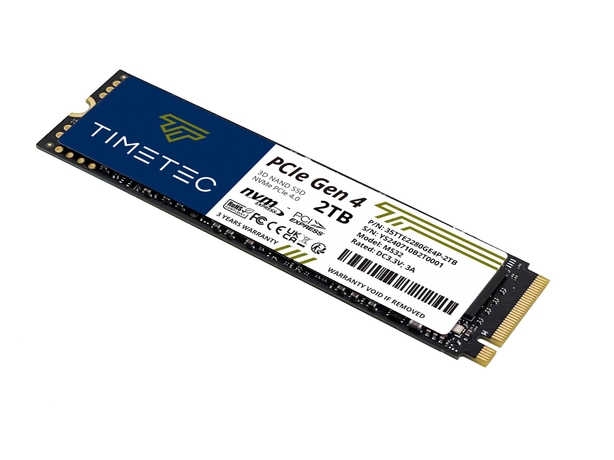 Timetec 2Tb Pcie 4.0 Ssd Nvme Pcie Gen4X4 M.2 2280 3D Nand Tlc 1000Tbw Slc Cache Read/Write Speed Up To 5,000/4,500 Mb/S Interna