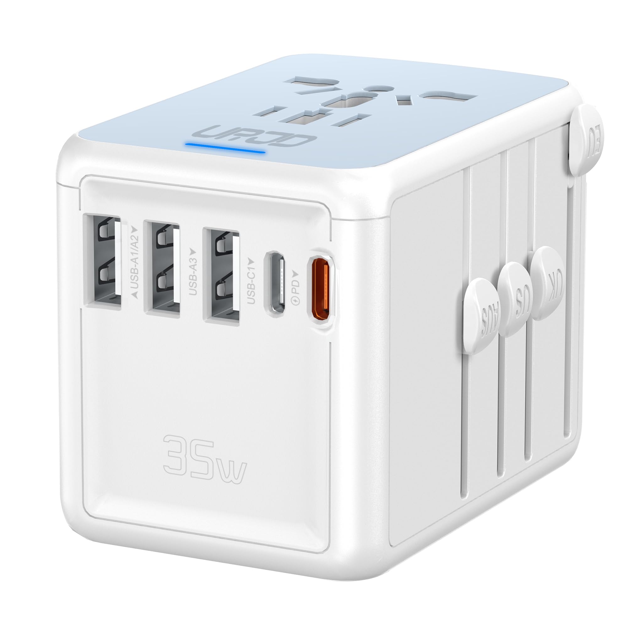 Urjd Universal Travel Adapter 35W Pd Fast Charging Offers 3X2.4A Usb A Ports, 2X Usb C Ports And Multi Ac Outlet, International