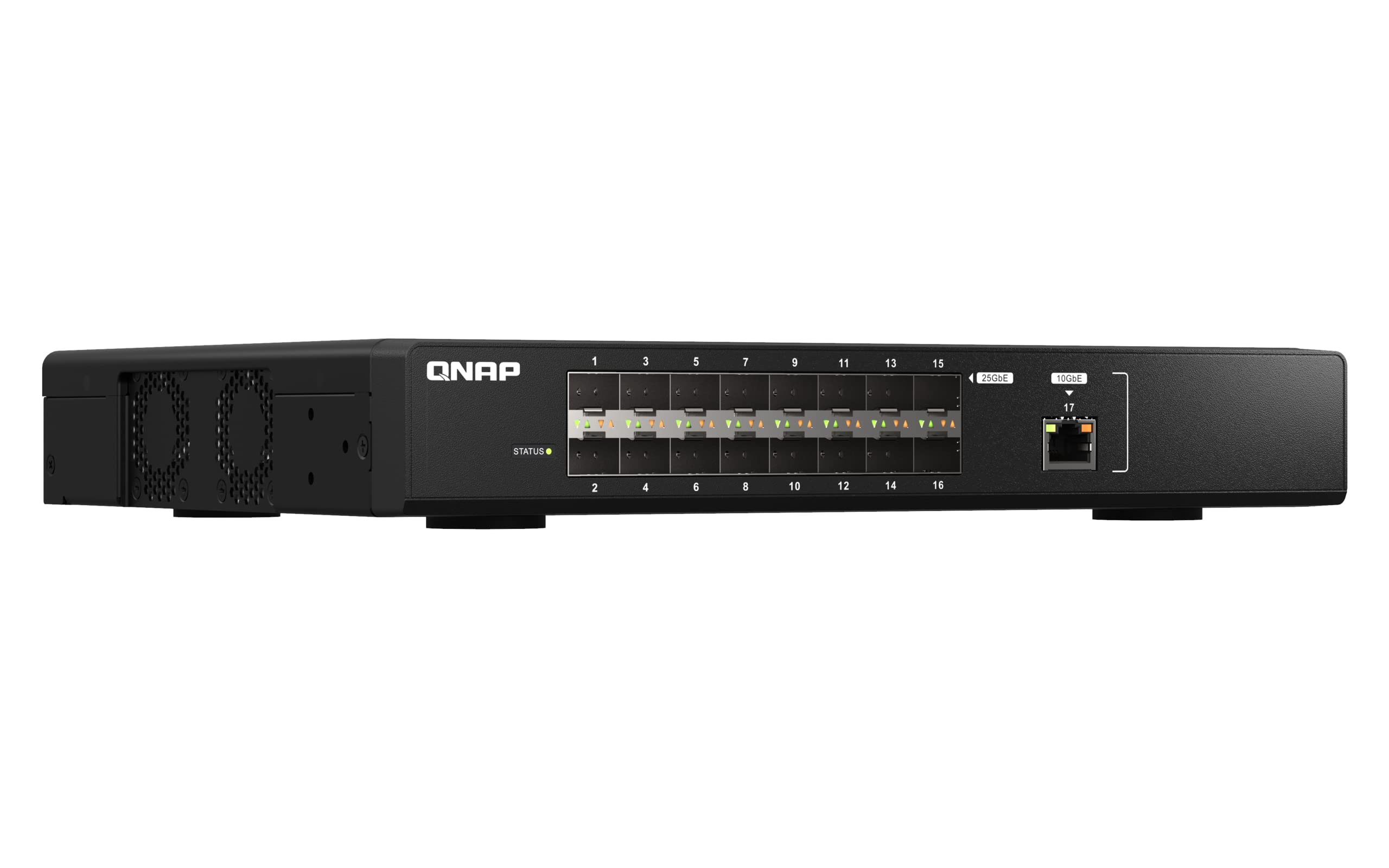QNAP QSW M5216 1T US 16 Port 25GbE Managed Network Switch with 10GbE connectivity for Backbone Networks. Layer 2, Web Management