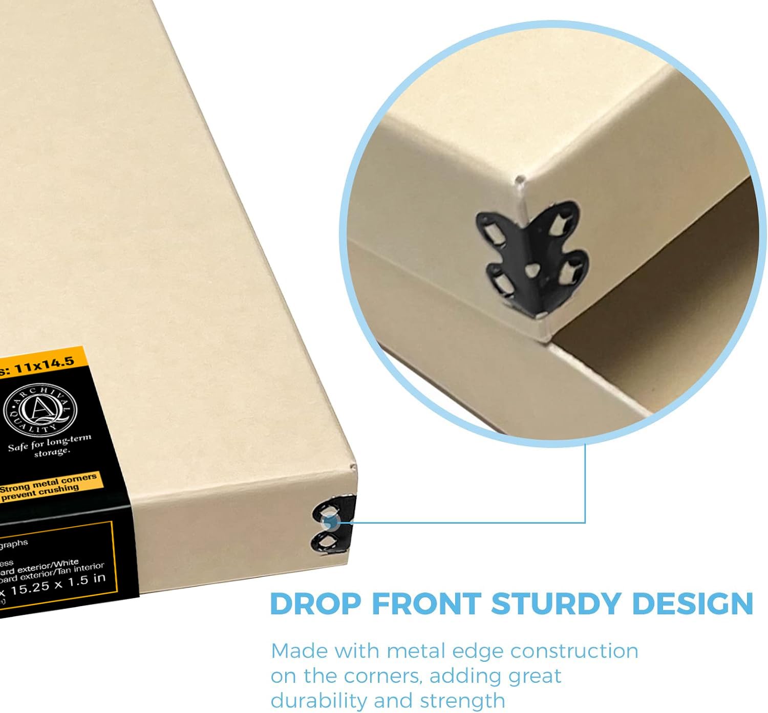 Lineco Museum Archival Storage Box, 11.75X15.25X1.5 In. Drop Front Design. Acid-Free With Metal Edge. Organize Photos, Pictures,