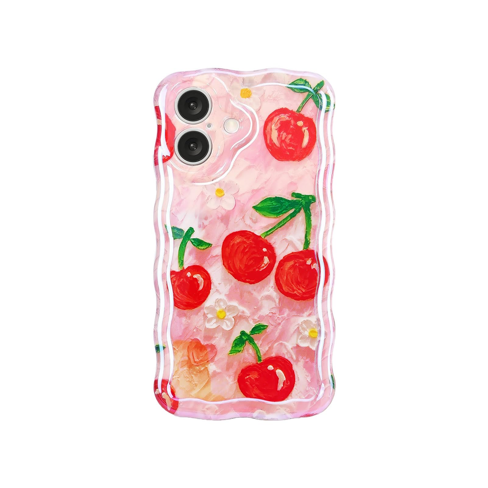 Tewwsdi Red Cherry Phone Case for iPhone 17 6.3in,Retro Stylish Glossy Oil Painting Flower Laser Glossy,Aesthetic Fruit Durable 