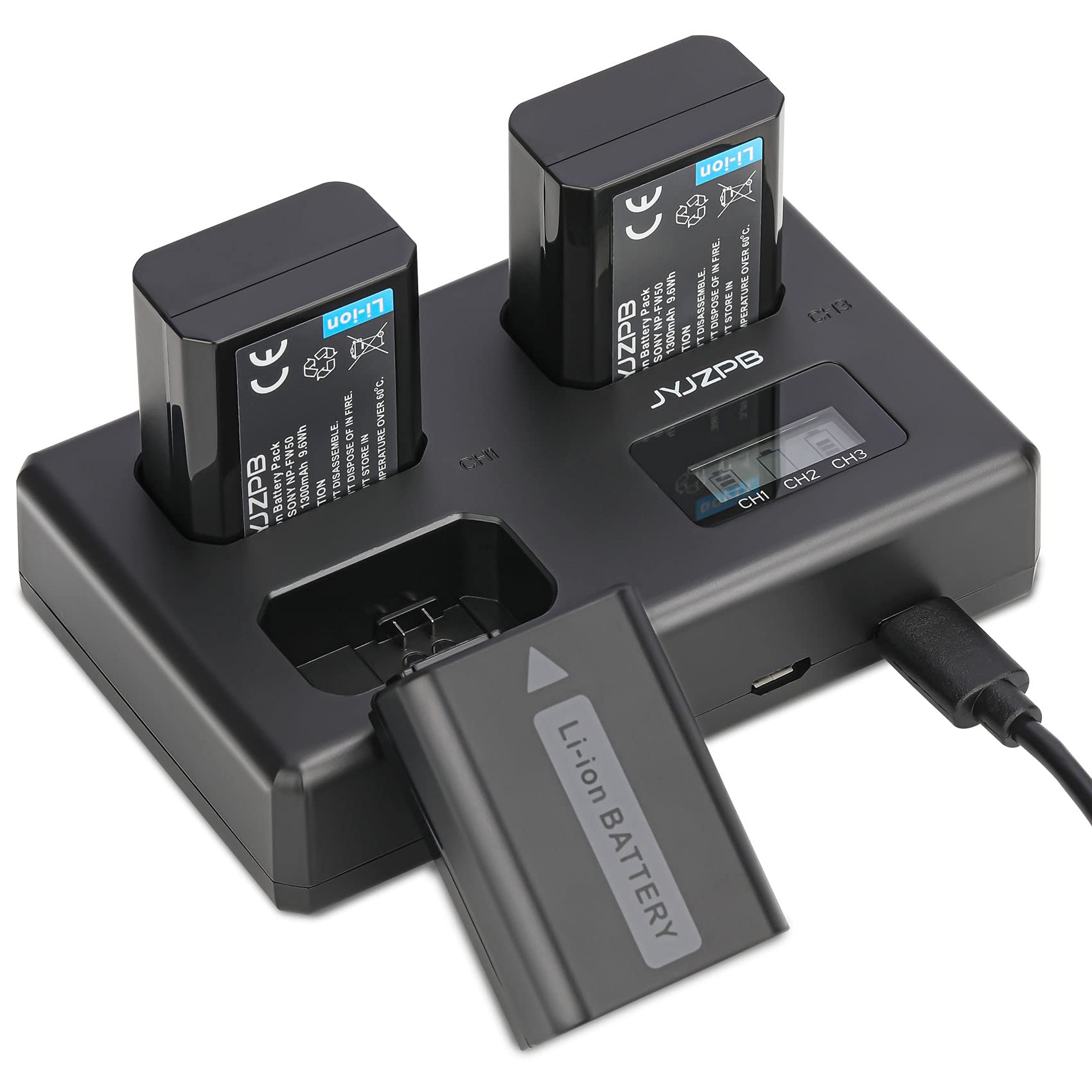 Jyjzpb Np Fw50 Battery 3 Pack Upgraded Triple Slot With Lcd Charger, Compatible For Sony Zv E10, Alpha A6000 A6300 A6400 A6500 A
