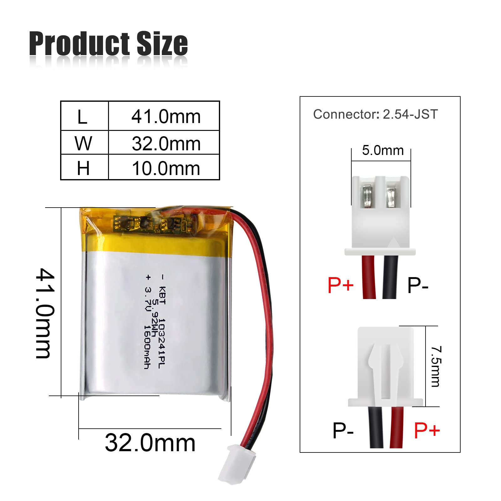 Kbt 3.7V 6000Mah Li-Polymer Battery: 906090 Lipo Rechargeable Lithium-Ion Replacement Batteries With Ph 2.54 Jst Connector For A