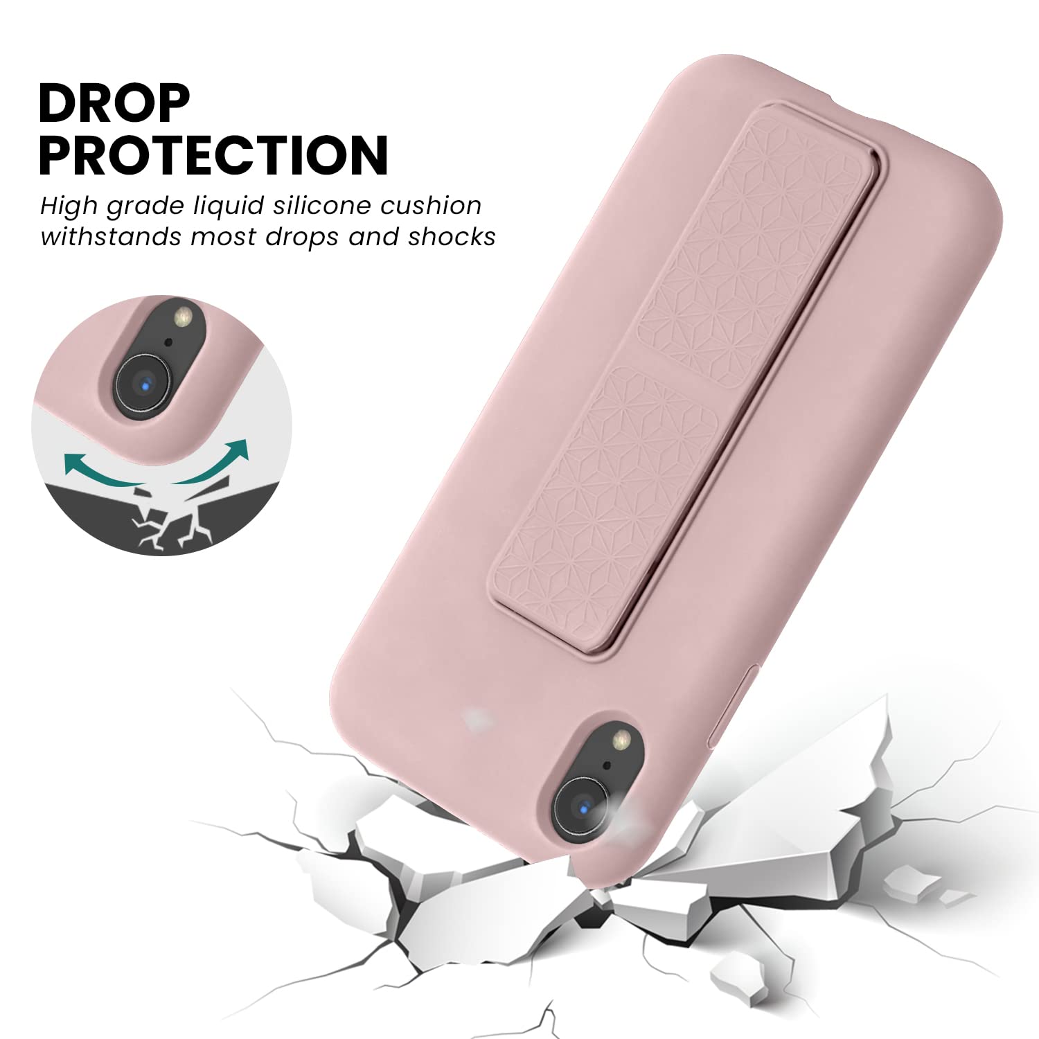 Laudtec Silicone Kickstand Case Compatible With Iphone Xr Case Vertical And Horizontal Stand Hand Strap Metal Kickstand, Flexibl