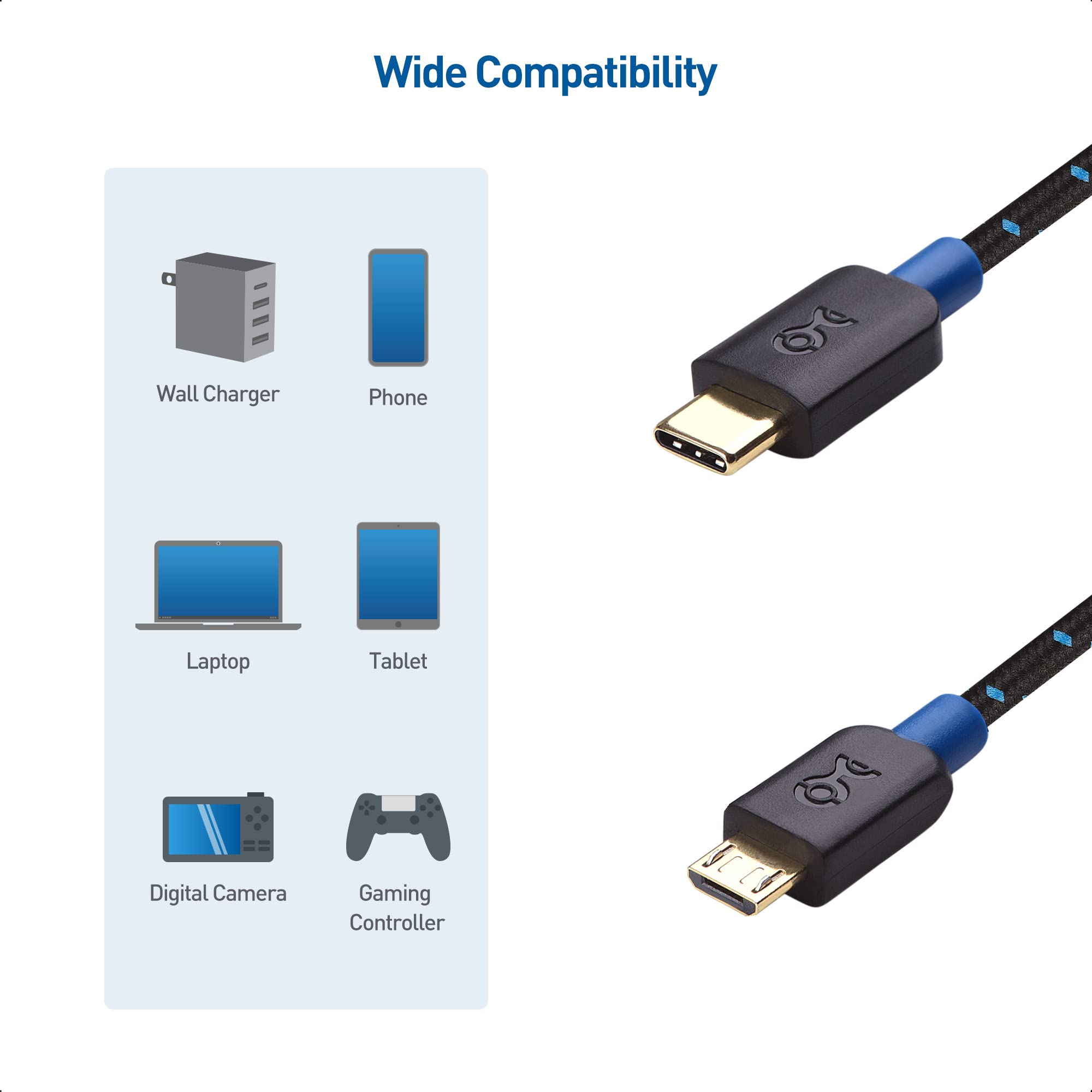 Cable Matters Braided USB C to Micro USB Cable   6.6ft, Micro USB to USB C Cable, USBC to Micro USB Cord, for Wall Chargers, Game Controllers & More, Black