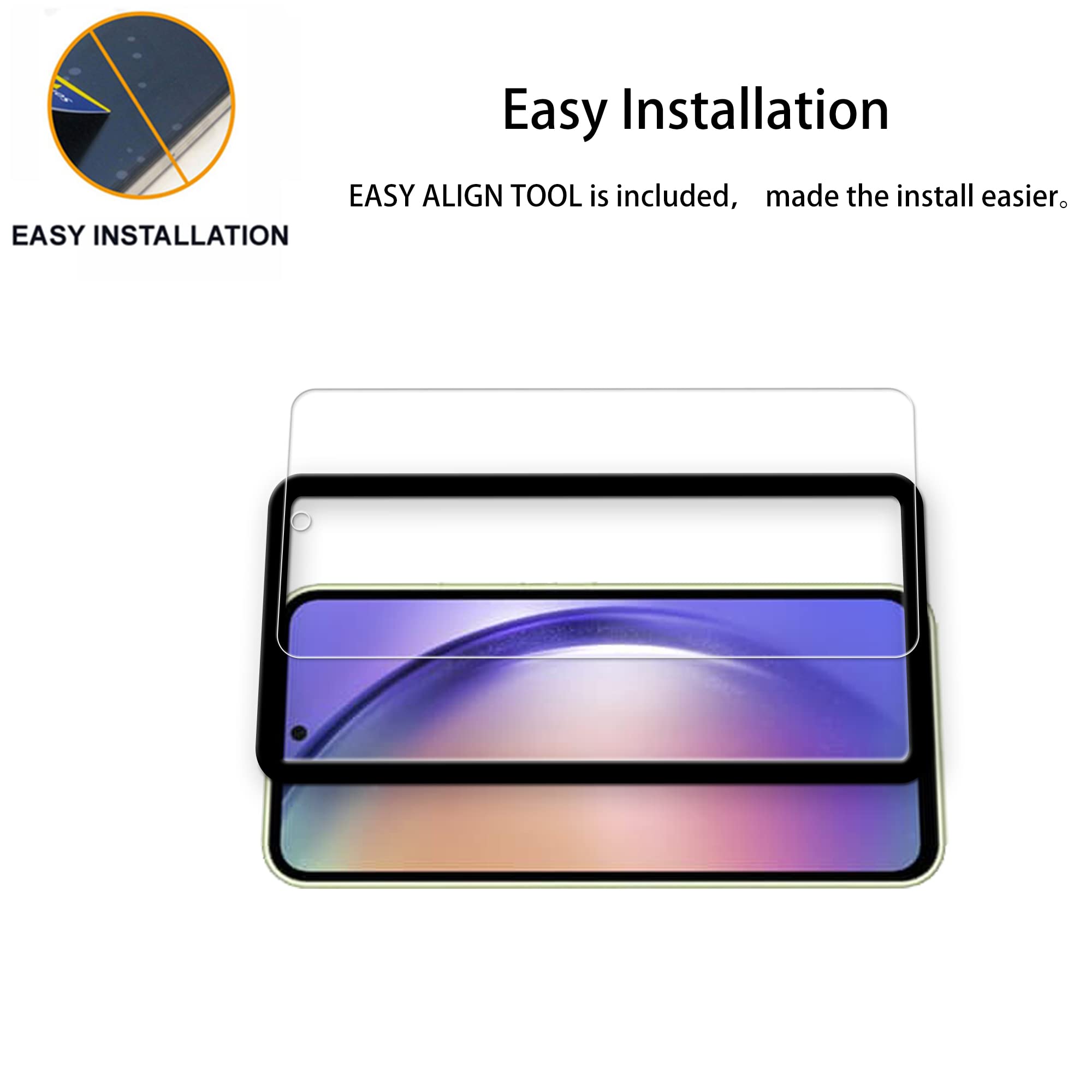 Hkkais Easy Alignment Frame Designed For Samsung Galaxy A54 5G Tempered Glass Screen Protector 2 Pack Camera Lens Protector Film