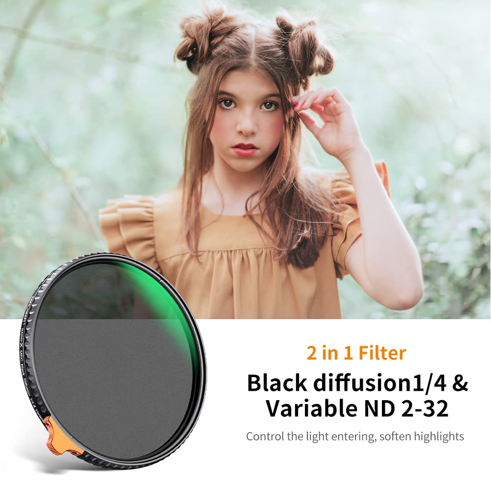 K&F Concept 52Mm Variable Nd2 Nd32 Nd Filter & Black Diffusion 1/4 Effect 2 In 1 Camera Lens Filter, 28 Multi Layer Coatings Hd/