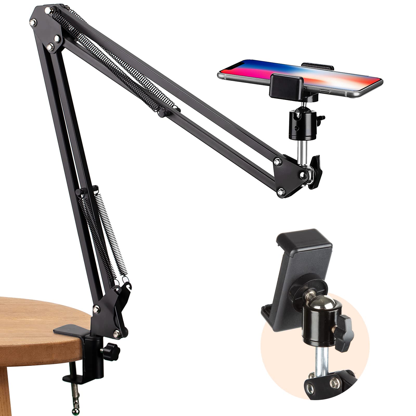 TARION Overhead Video Stand Phone - Flexible Desk Articulating Arm with Cell Phone Holder - for Overhead Video Filming Livestrea