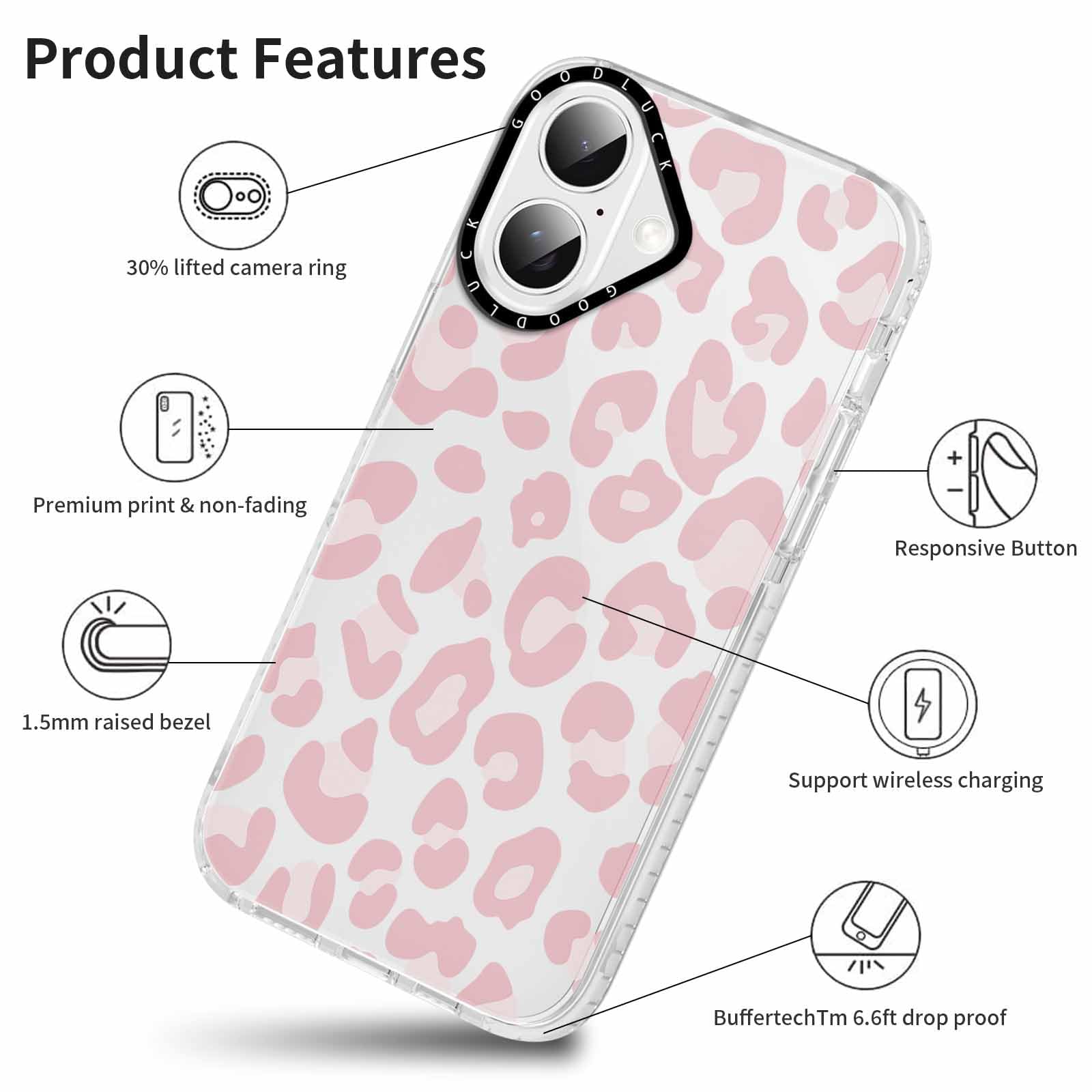 Rumdey 2 Pack Cute Clear Leopard Cases For Iphone 16 6.1'' Phone Case, Cheetah Print Design Cases Soft Silicone Slim Tpu Shockpr