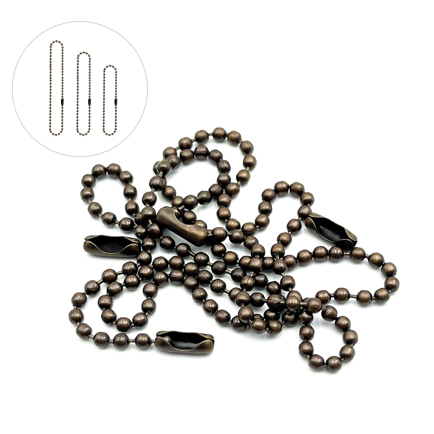Ceiling Fan Pull Chain Extender, 12Feet 3Mm Diameter Beaded Ball Fan Light Extension Pull Chain With 10 Matching Connectors (Ant