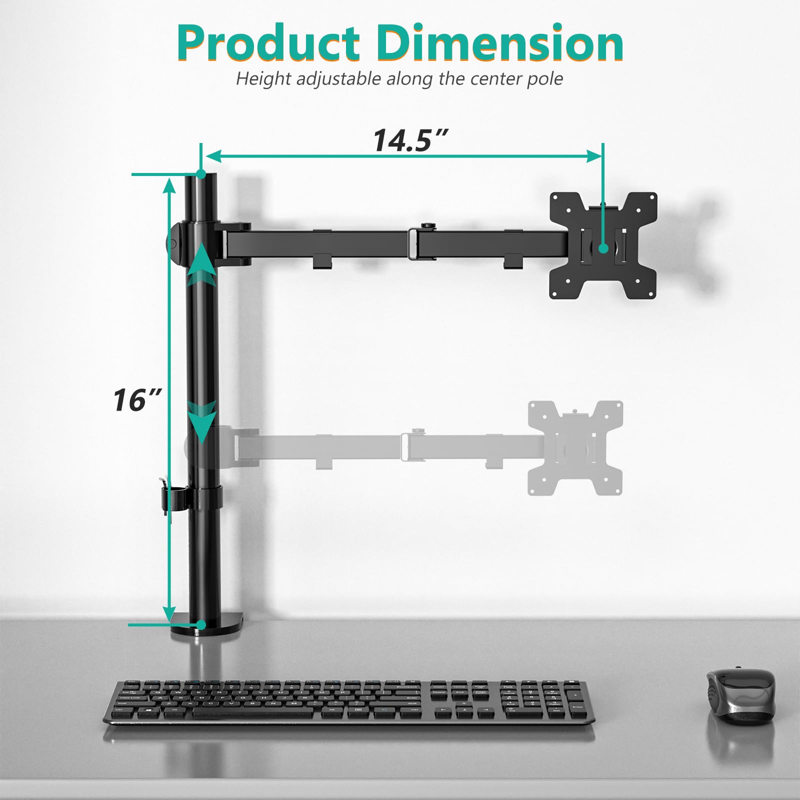 WALI Single Monitor Mount, Single Monitor Arm Desk Mount,Desk Monitor Stand, Holds Screen Up to 32inch, 22lbs, Adjustable Mount with C CLAMP Designed for Home Office Application(M001), Black