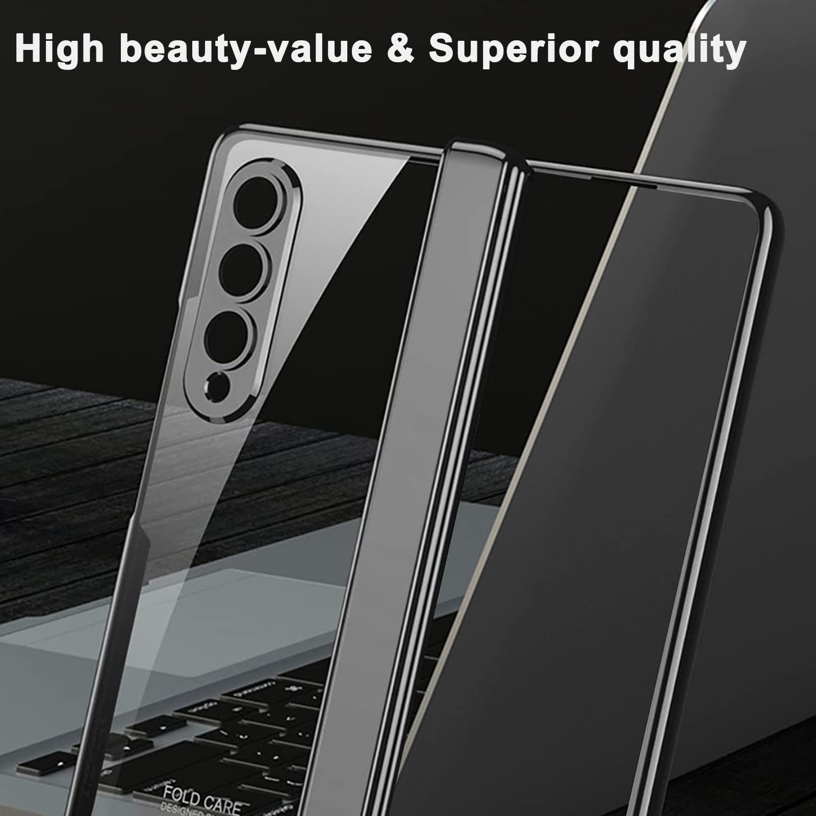 Ninki Compatible Samsung Galaxy Z Fold 4 5G Case Hinge Protection Transparent   Clear,Electroplating Magnetic Adsorption Crystal