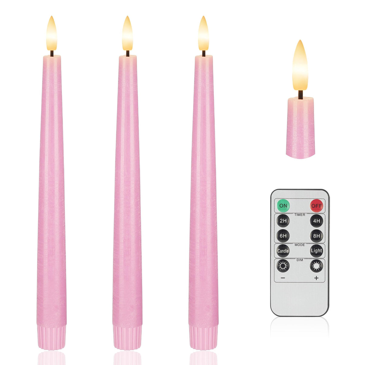 Afineth Pink Flameless Taper Candles, 9.6'' Battery Operated Candles With Remote, Real Wax Led Candles, Flickering Flameless Can
