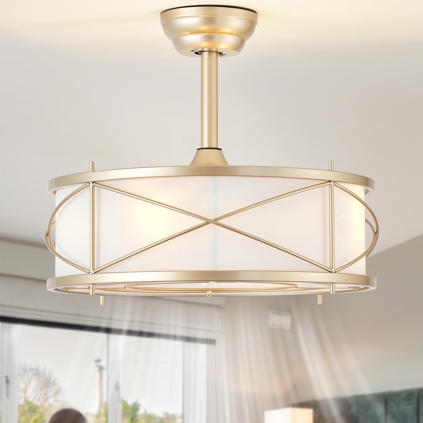 Bexilyny Gold Fandelier Ceiling Fan with Light, 20 Boho Ceiling Fans with Lights and Remote with 6 Speeds for Living Room, Bedro