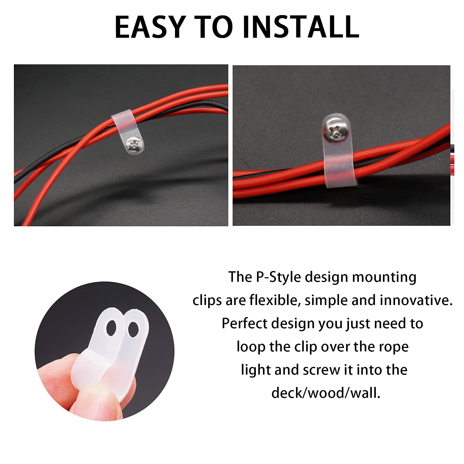 mankk 100PC 1/4 Inch P-Style Plastic Rope Light Clips with Stainless Steel Screws White M-034-W-LS