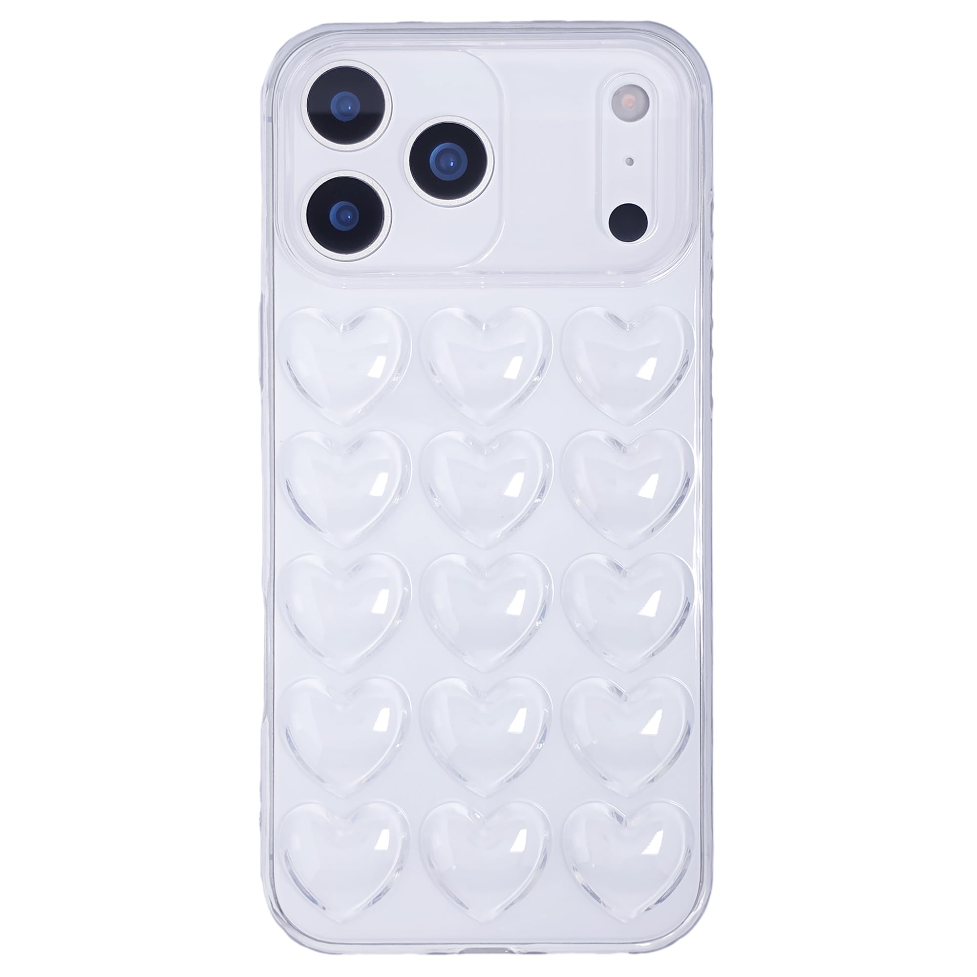 DMaos for iPhone 17 Pro Case for Women, 3D Pop Bubble Heart Kawaii Gel Cover, Cute Girly for iPhone17 Pro 6.3 inch - Clear