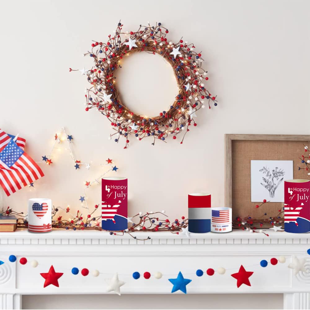 Aulaygo 4Th Of July Candles With Timer Remote Control Red White And Blue Candles Battery Operated Set Of 4 For Independence Day