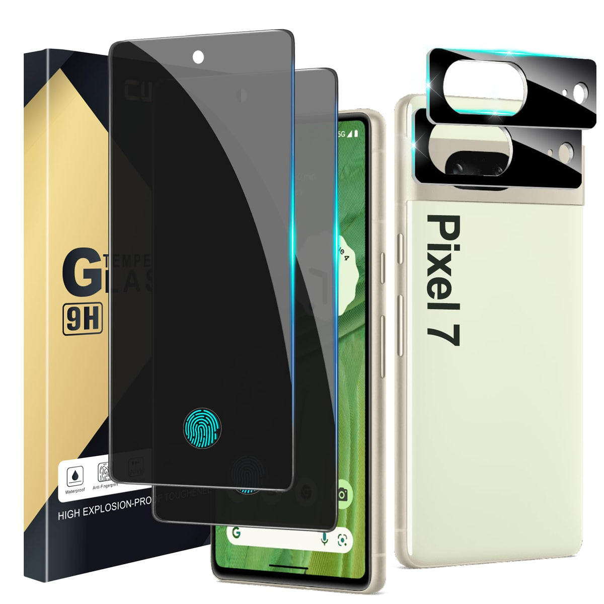 [2+2 Pack] Privacy Screen Protector Compatible With Pixel 7 5G, 2 Tempered Glass Film With 2 Camera Lens Protectors, High Clarit