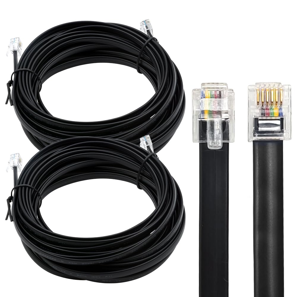 Xanham Rj12 Cable 25 Feet Telephone Line Cord With 6P6C Connector Landline Phone Wire For Both In Wall And Out Wall Using, Black