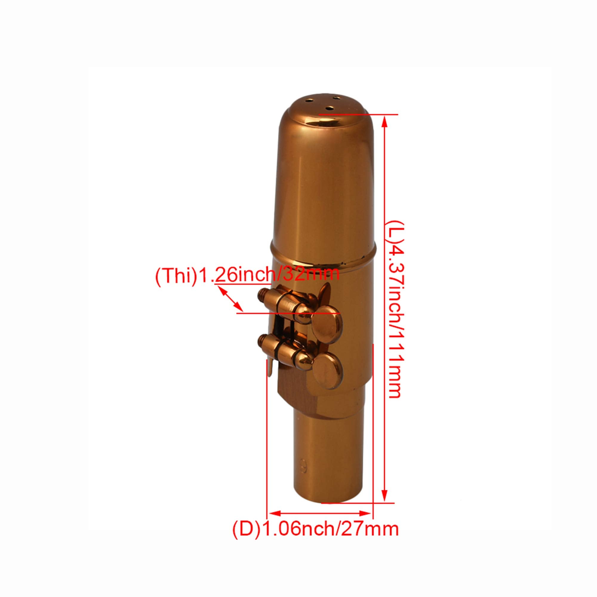 Yibuy Rose Gold B Flat Tenor Saxophone Sax Mouthpiece With Ligature Cap 9# 137X446X35Mm