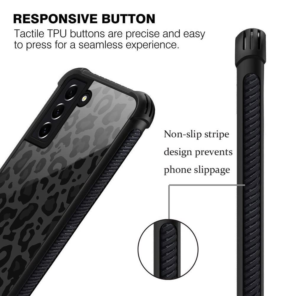 ZHEGAILIAN Samsung Galaxy S21 Plus Phone Case Black Grey Leopard TPU Organic Glass 6.7-inch
