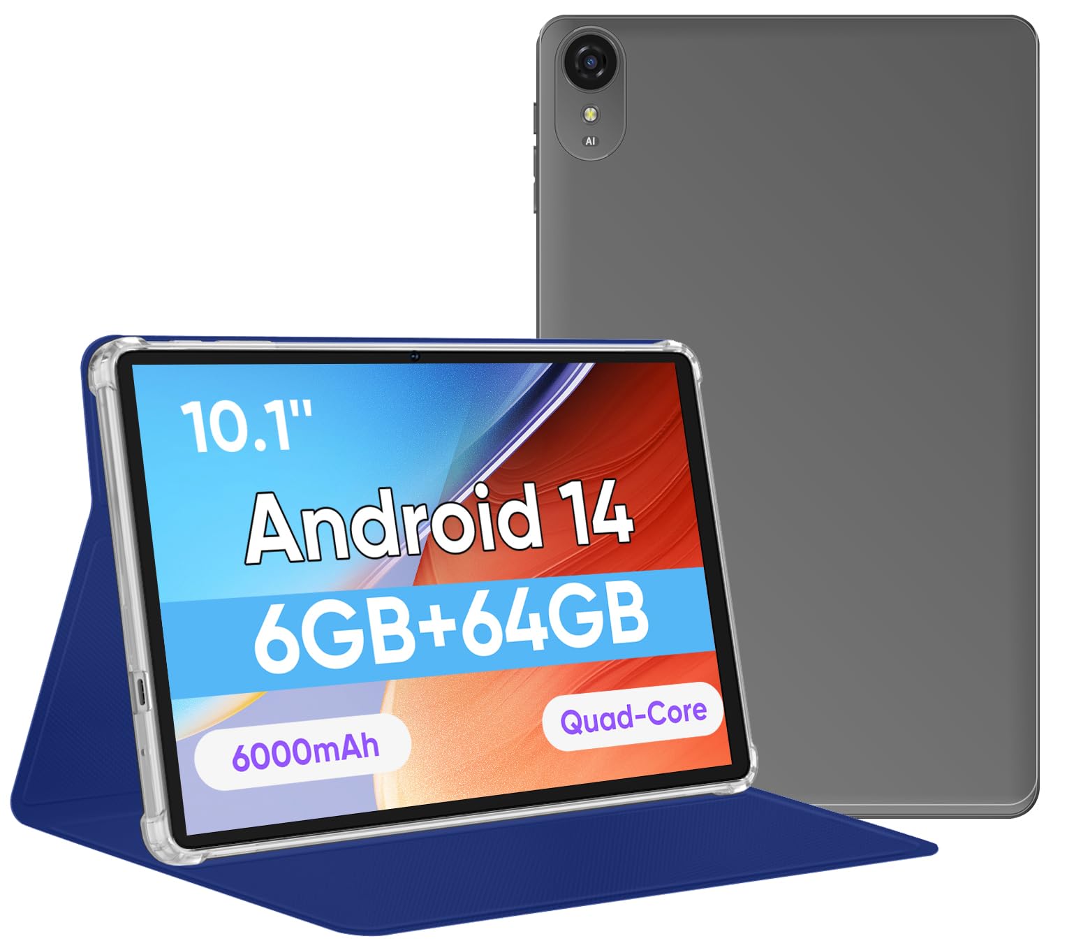 Tablet 10.1 Inch, Android 14 Tablets 9(3+6) Gb Ram 64Gb Rom 1Tb Expand, 1280X800 Ips Hd Touchscreen,6000Mah Battery, Bluetooth,