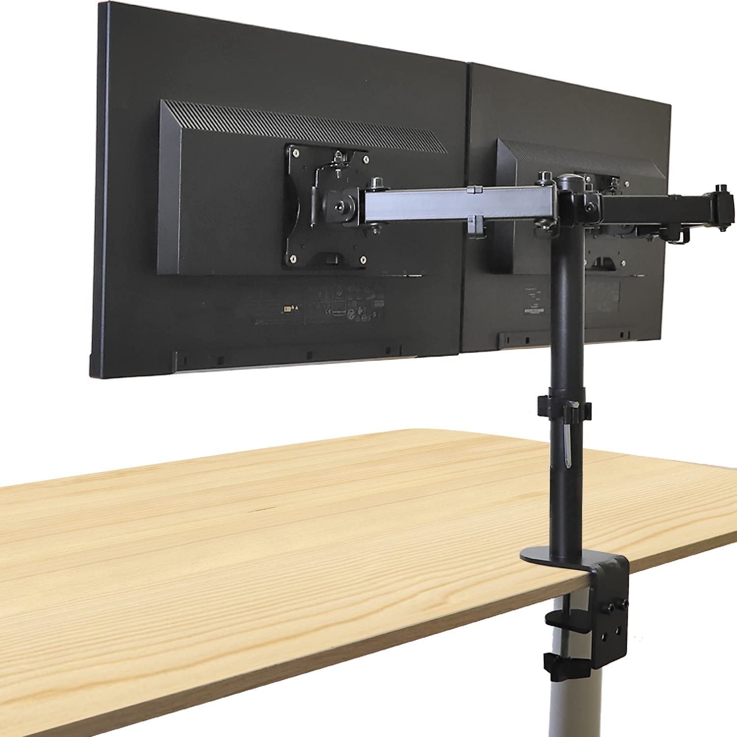 Aeons Dual Monitor Desk Mount Stand, Adjustable Dual Arm Mount Fits 27 Inch Lcd Screen With Vesa, Clamp And Cable Management, Black