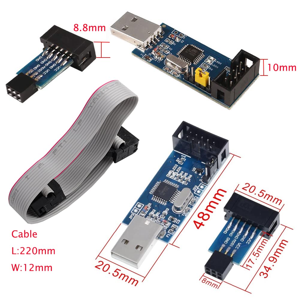 Geekstory For Atmel 51 Avr Usb Isp Asp Microcontroller Programmer Downloader With Cable + 10Pin To 6Pin Adapter Board For Ender
