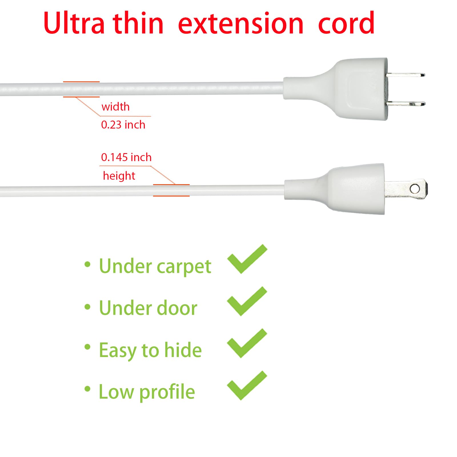 Jplenty White Extension Cord 15Ft Extension Cords Thin Two Prong For Indoor Use Outdoor Use With Single Plug  Ideal For Christma