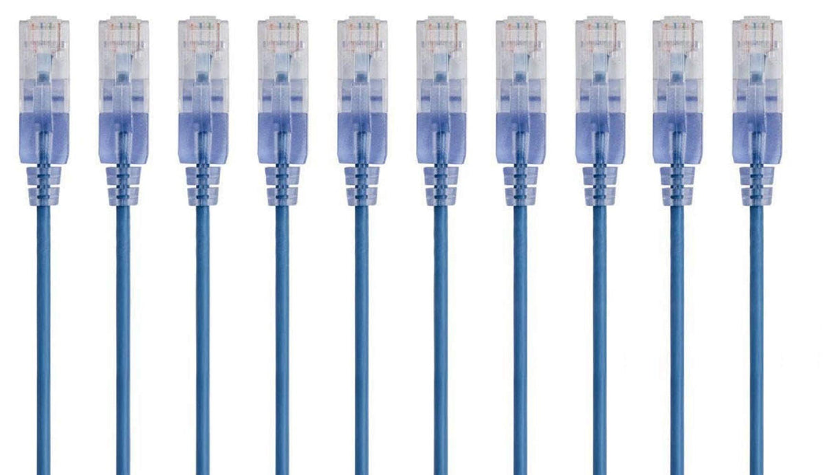 Monoprice Cat6A 25Ft Blue 10 Pk Patch Cable Utp 30Awg 10G Pure Bare Copper Snagless Rj45 Slimrun Series Ethernet Cable