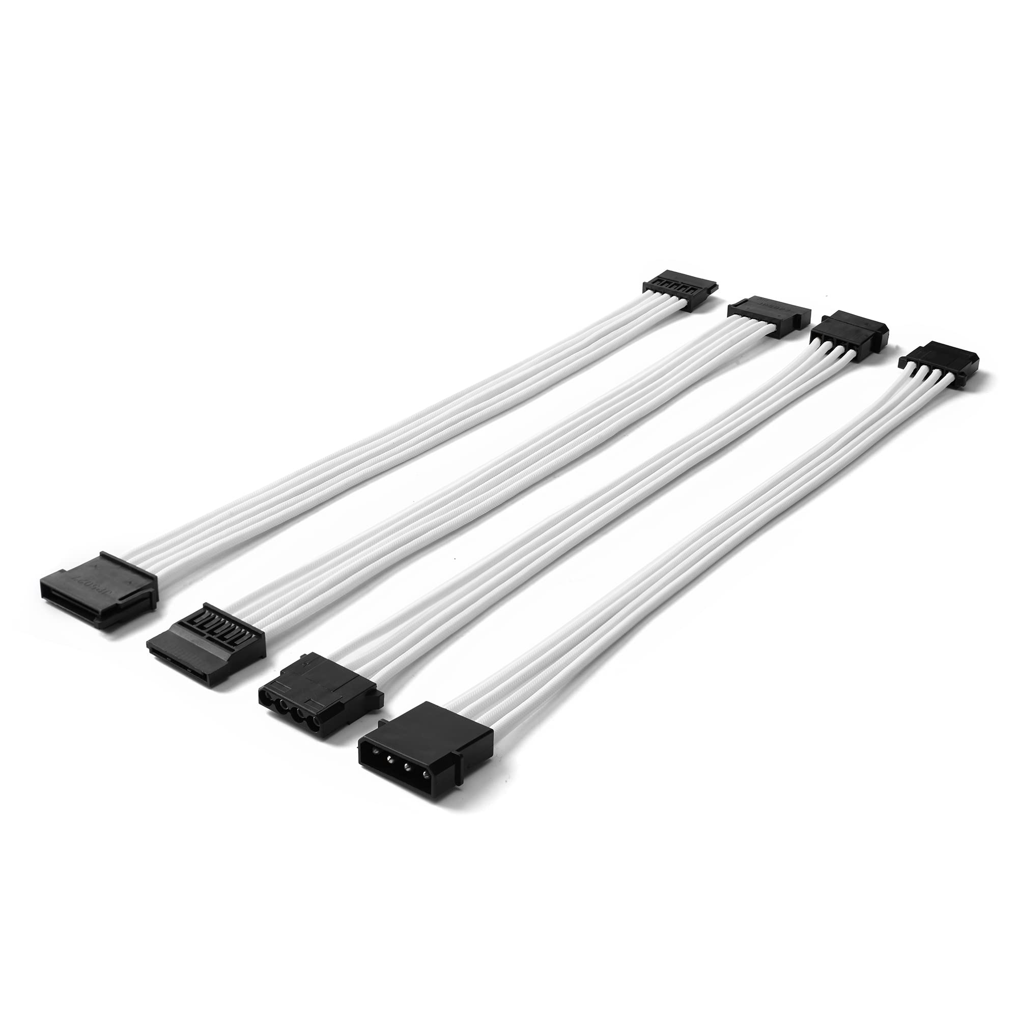 Formulamod Sata + Molex Power Extension Cable Kit, Male To Female 11.8 Inch Extender Sleeve Power Cables (White)