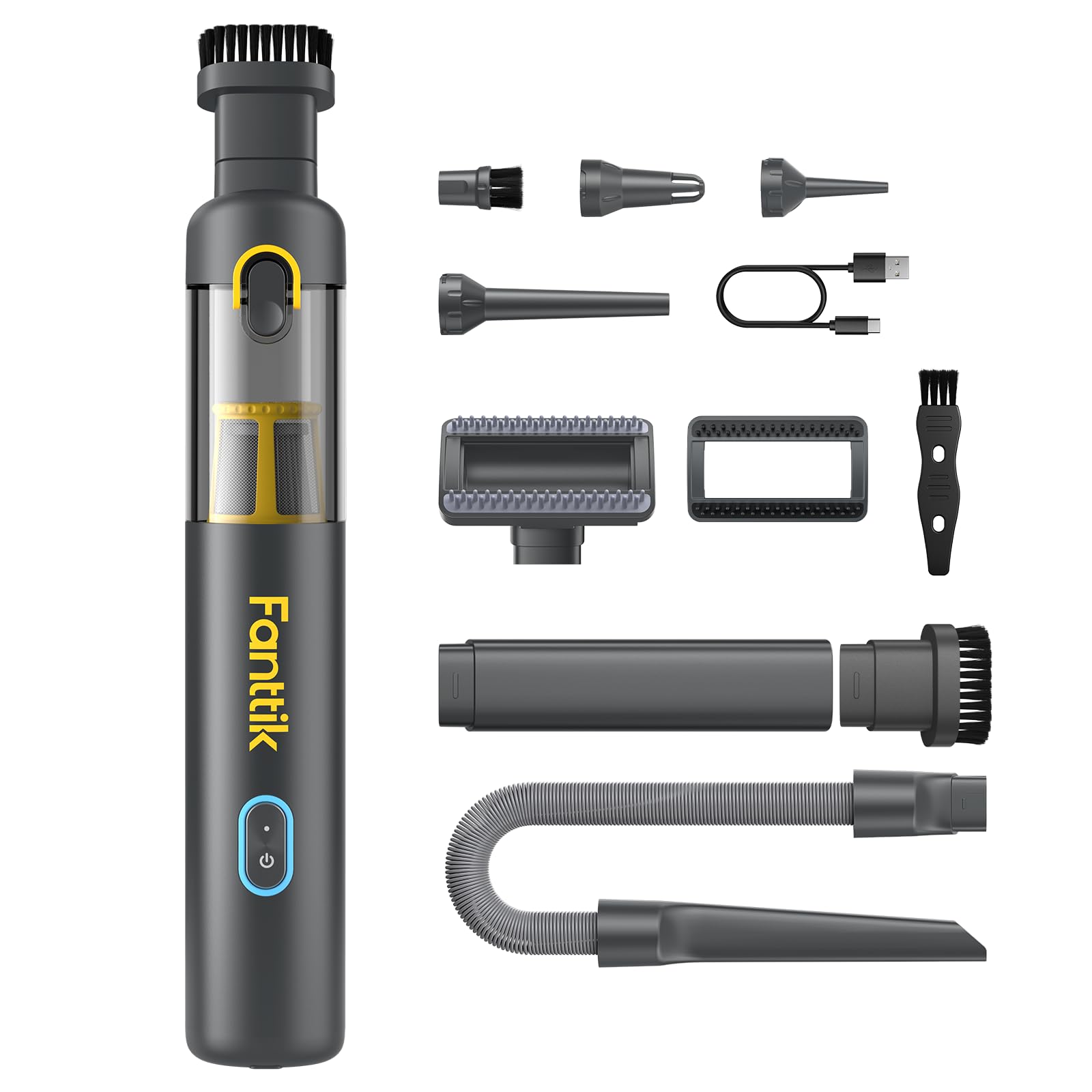 Fanttik Slim V8 Apex Car Vacuum, 19000Pa High Power, 4 In 1 Portable Mini Vacuum, 2.5H Type C Fast Charge, Up To 40 Mins Runtime