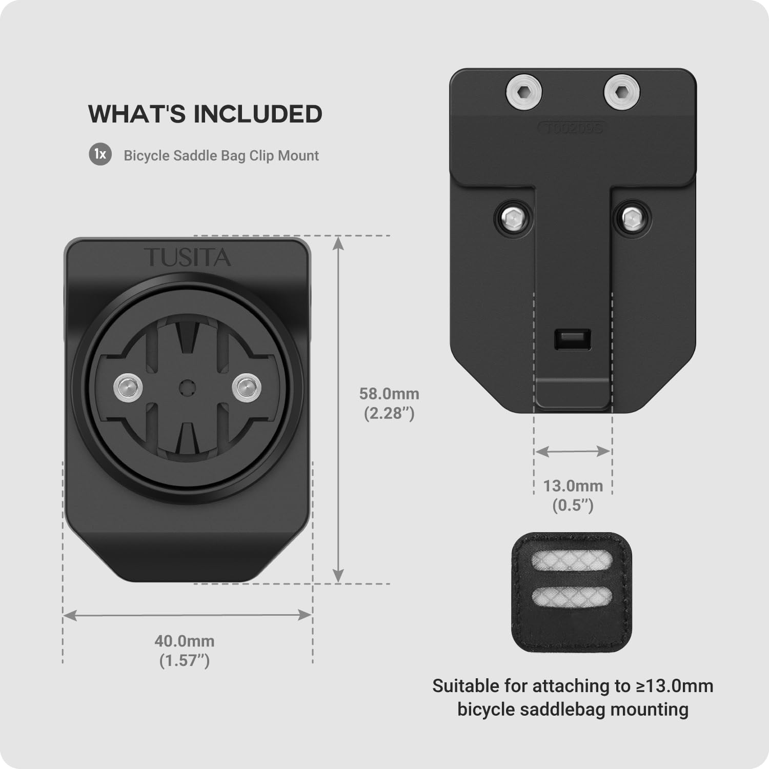 Tusita Cycling Saddle Bag Clip Mount (Small Slot) Compatible With Garmin Varia Rtl515, Rtl510, Rvr315