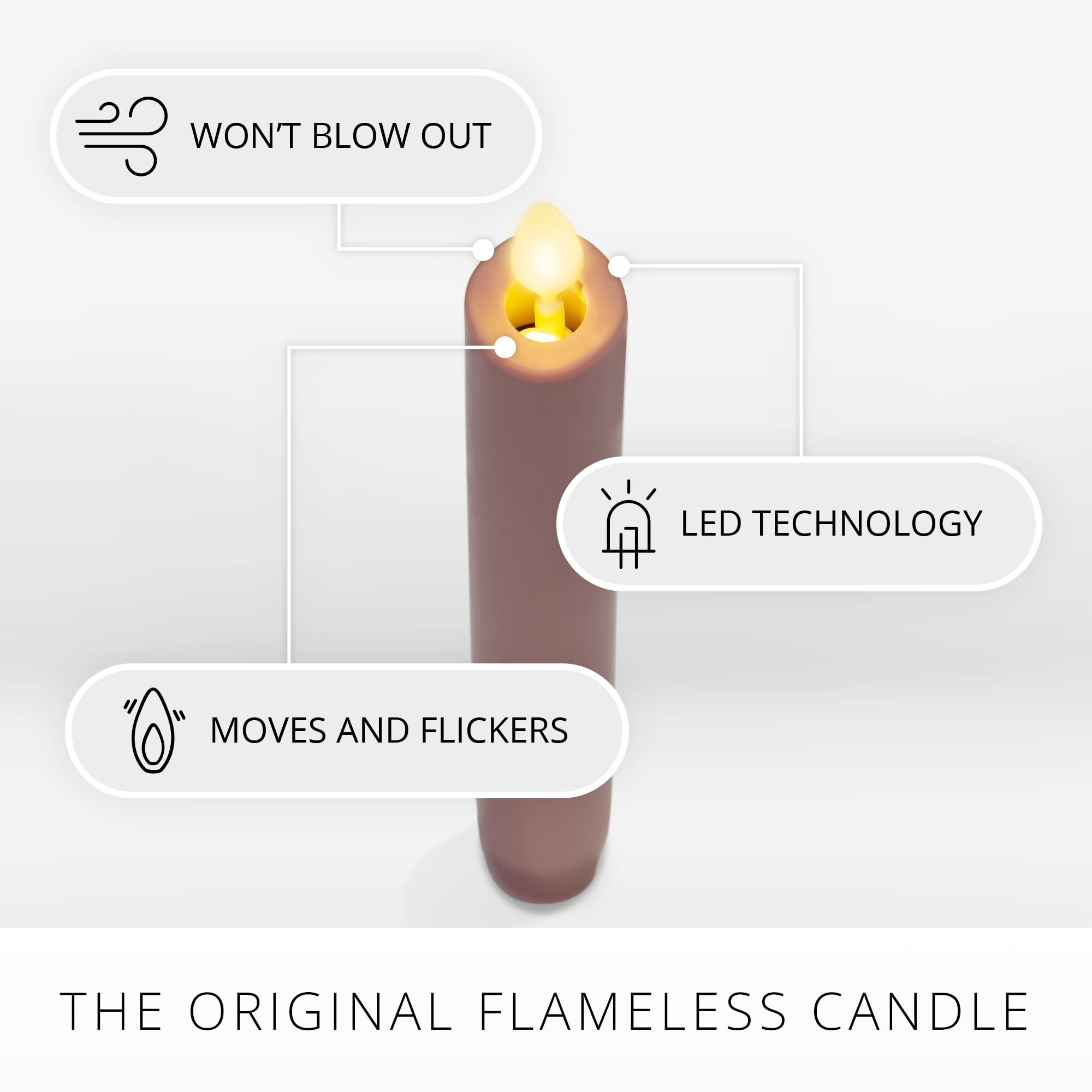 Luminara   Flameless Battery Operated Taper Candle   Rose Tan   Pack Of 2 1X9.75   Led Flickering Flame   Realistic Safe For Hom