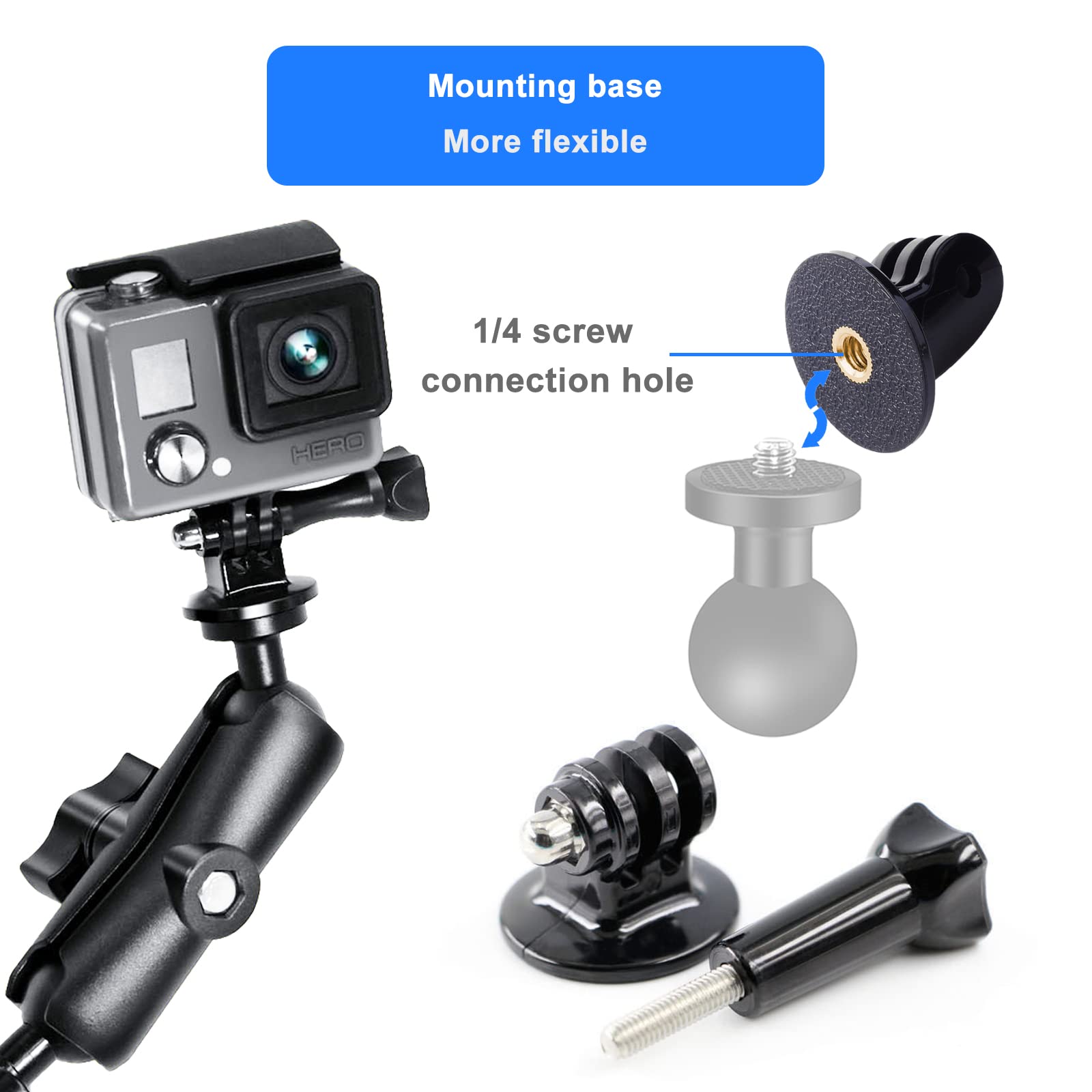 Handlebar Clamp Motorbike Mount For Insta360 Ace Pro One X4 X3, X2, X, R, Rs, Go 3, Gopro Hero, With Double Ball Head Super Clam