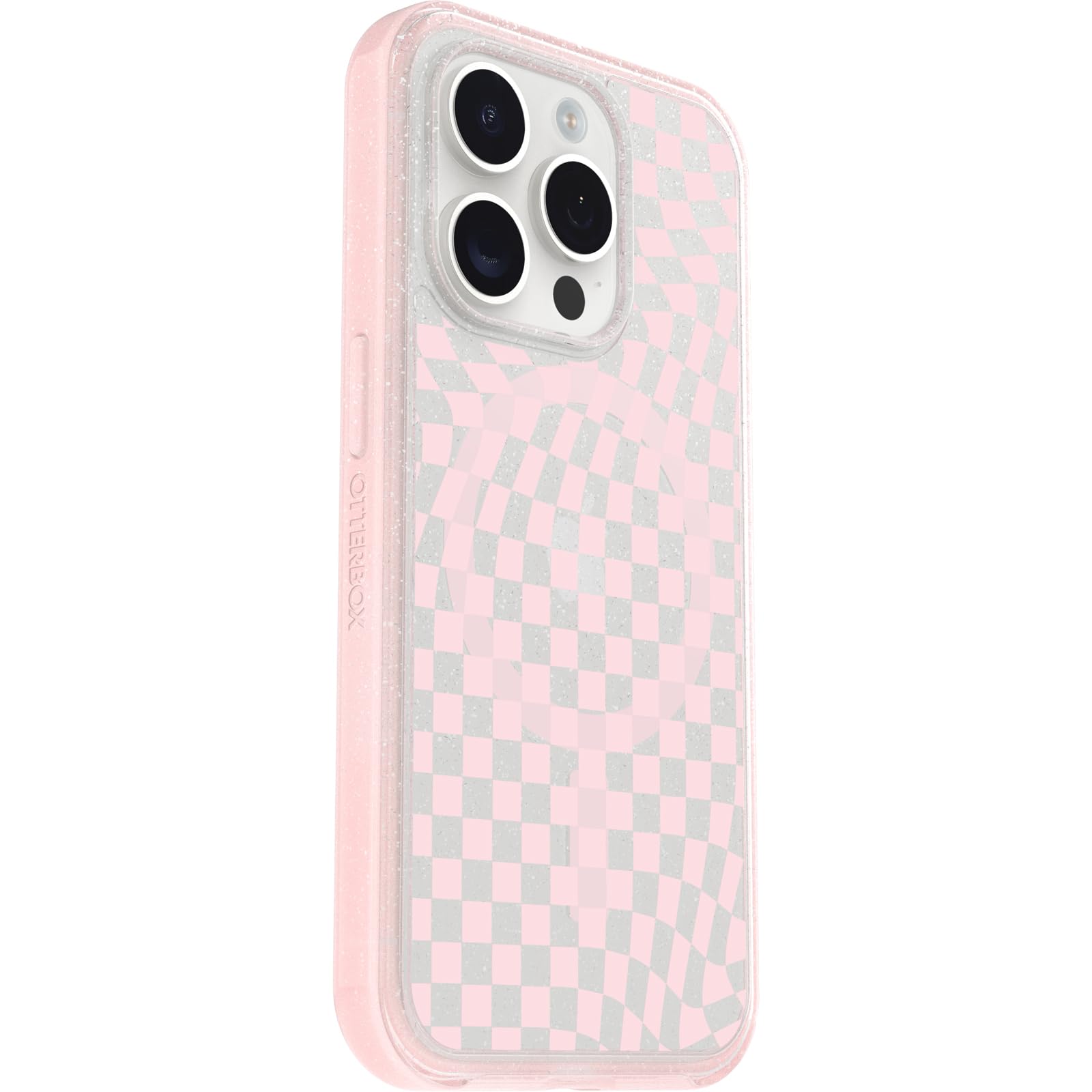 Otterbox Iphone 15 Pro (Only) Symmetry Series Clear Case   Checkmate (Pink), Snaps To Magsafe, Ultra Sleek, Raised Edges Protect
