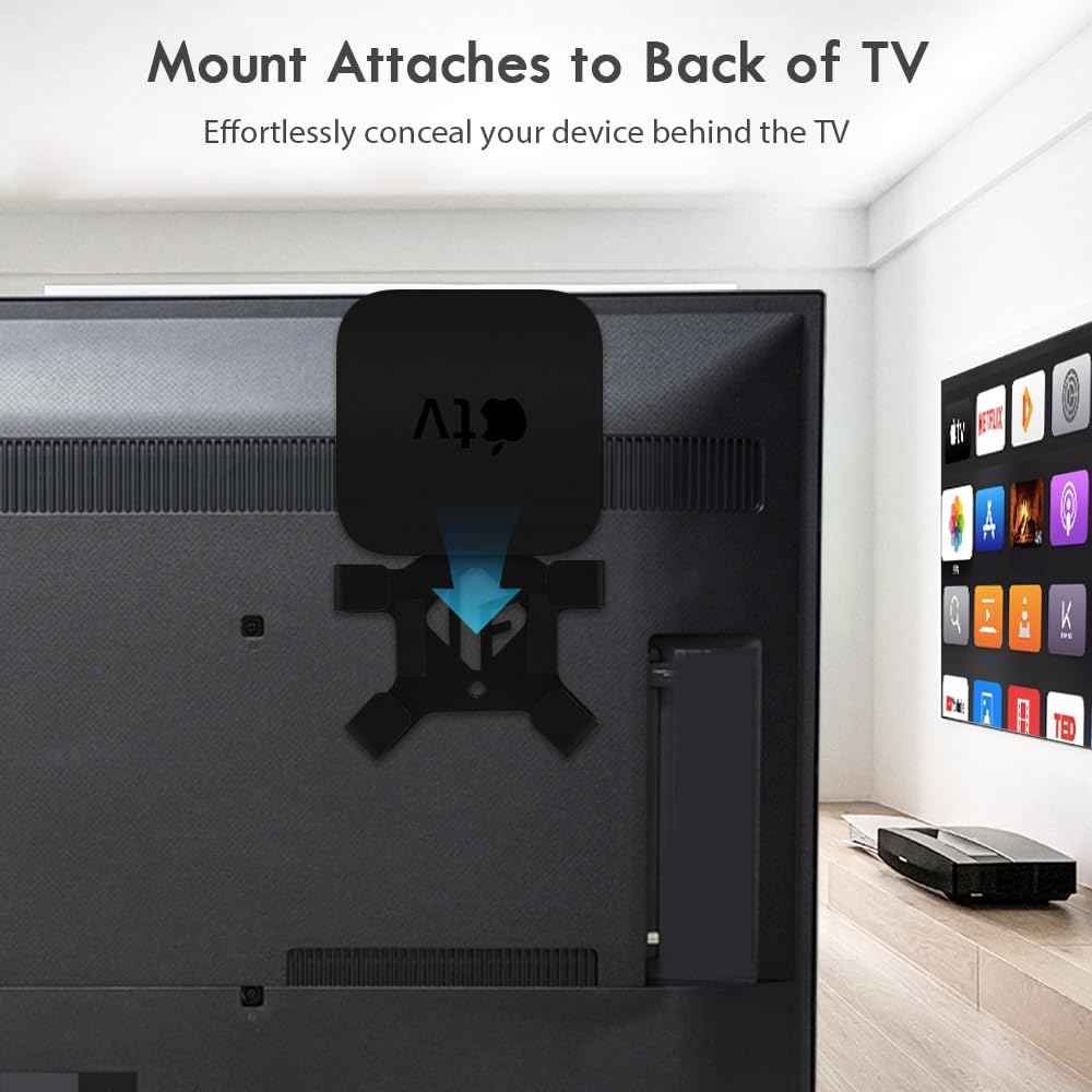 Ifcase Wall/Under Desk/Back Of Tv Mount Compatible With All Apple Tv Generations (Including All 4K Models) (Black)