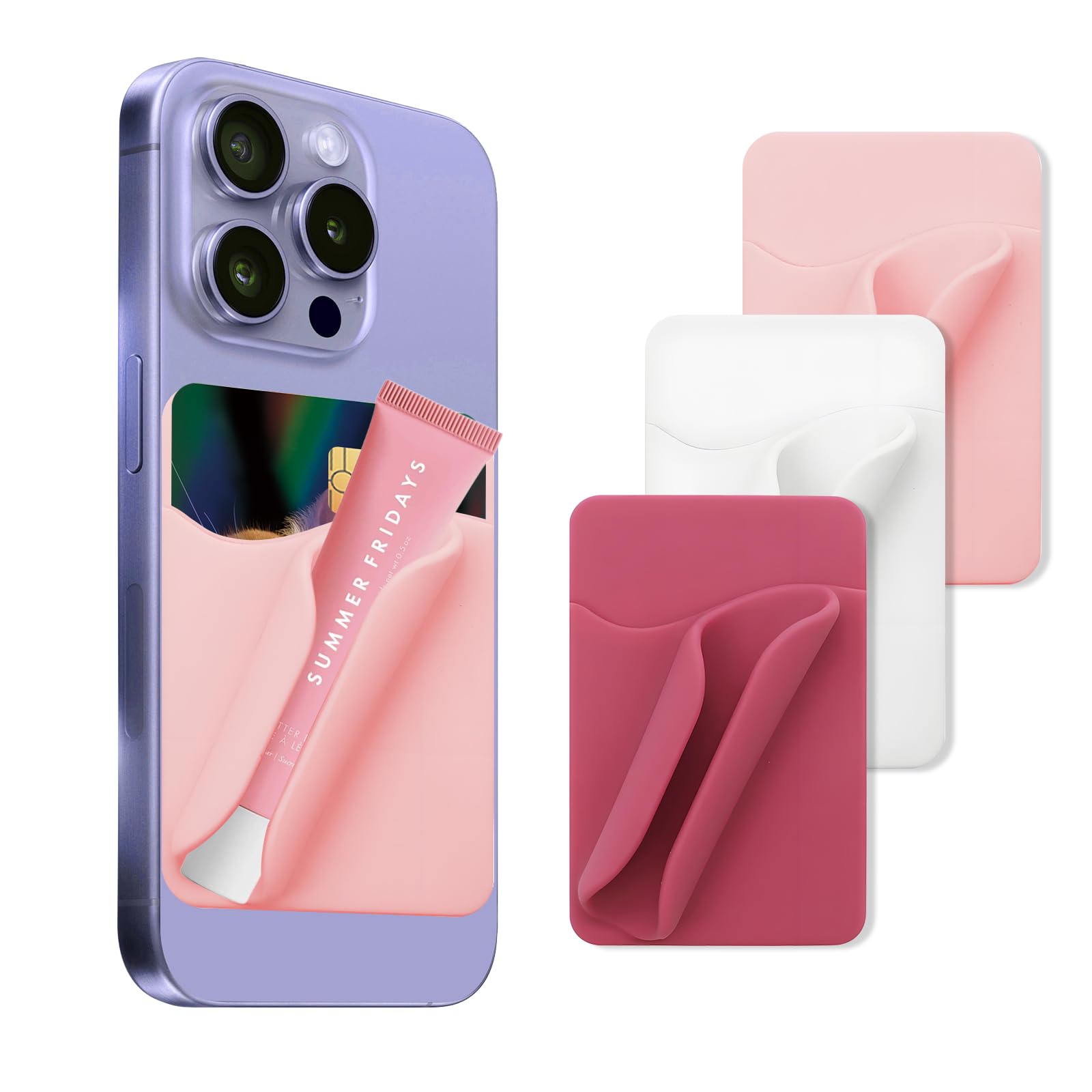 Phone Case Lip Gloss Holder,Silicone Lipgloss Holder with Card Holder,Self-Adhesive Lip Holder Suitable for iPhone and Android(3