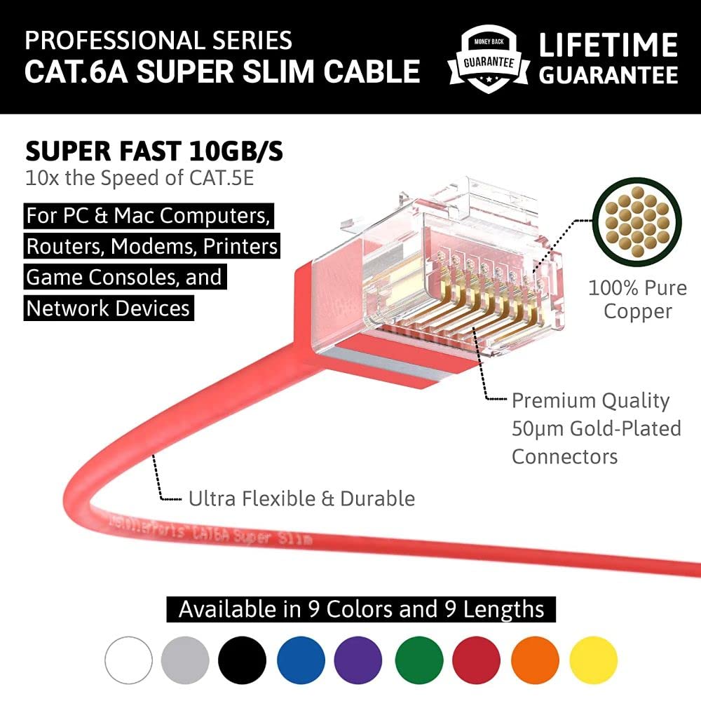Installerparts Ethernet Cable Cat6A Super Slim Cable Utp 0.5 Ft (10 Pack)   Red   Professional Series   10Gigabit/Sec Network/Hi
