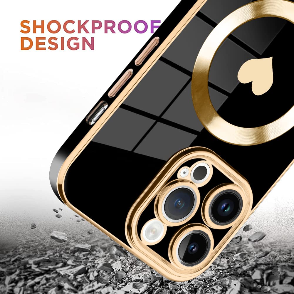 Tharlet Magnetic For Iphone 15 Pro Max Case [Compatible With Magsafe] Cute Love Luxury Plating Edge Bumper Case With Full Camera