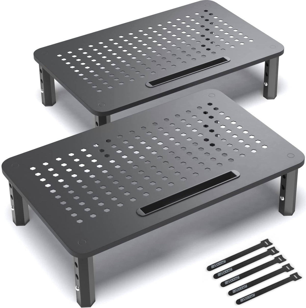 Evoomi Back Saver Monitor Stand For Desk   2 Pack Monitor Riser   Anti Skid Hd Hexagonal Steel Computer Stand   Free Cable Ties 
