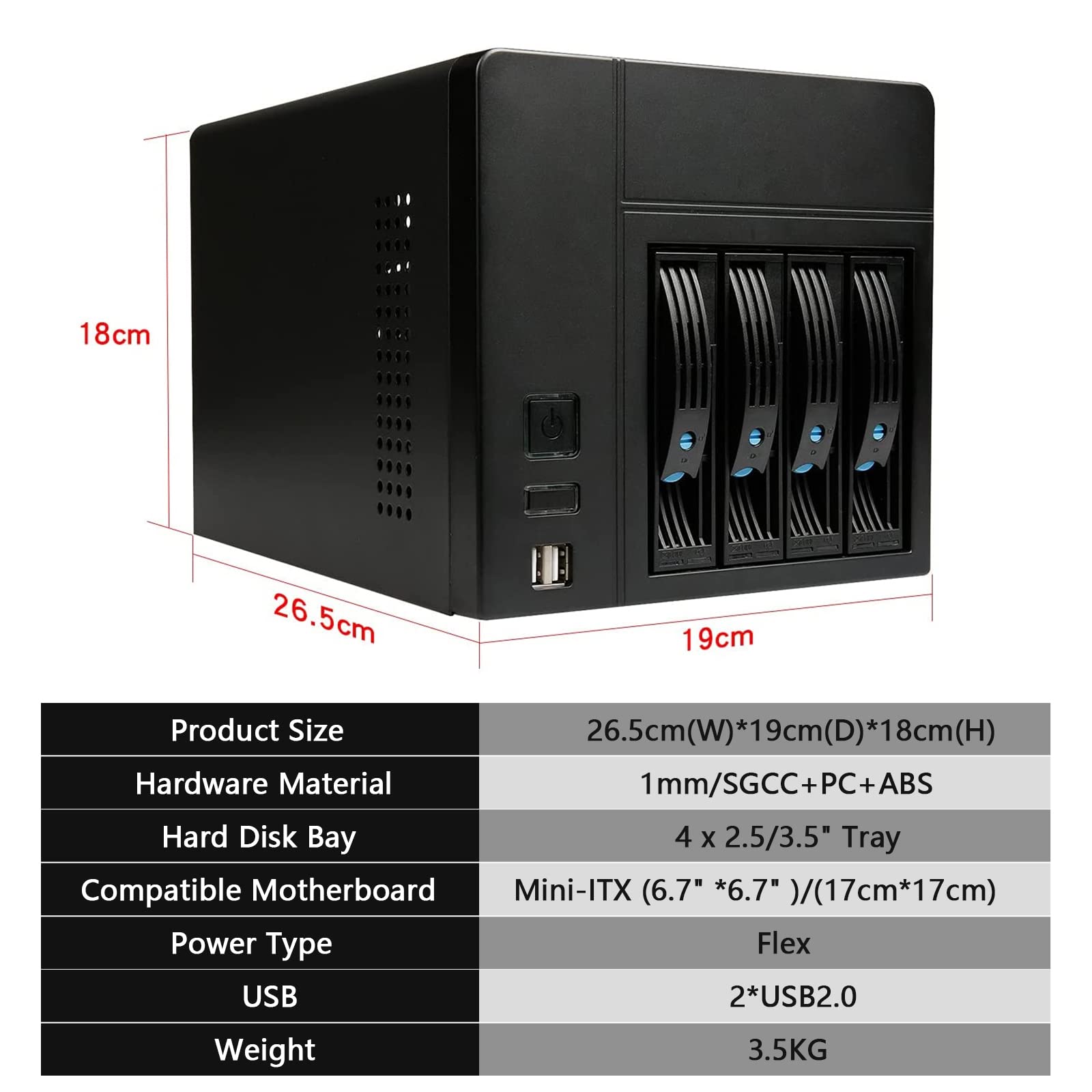 Audheid Mini-Itx Nas Pc K3 Chassis, 4 Bay Diy Computer Case, Compatible With Psu Flex&Mb Itx, 4 X 2.5/3.5  Tray, Network Attache