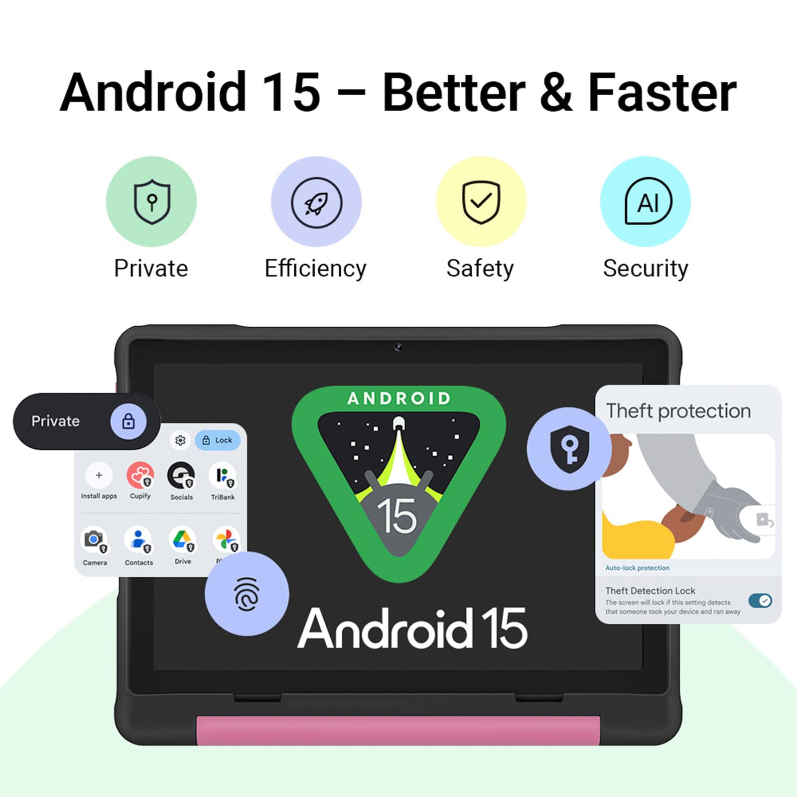 Apolomedia Kids Tablet, 10.1 Inch Hd Android 15, 64Gb Storage, 8Gb Ram, Eye Protection Mode, 10-Hr Battery, Parental Shockproof
