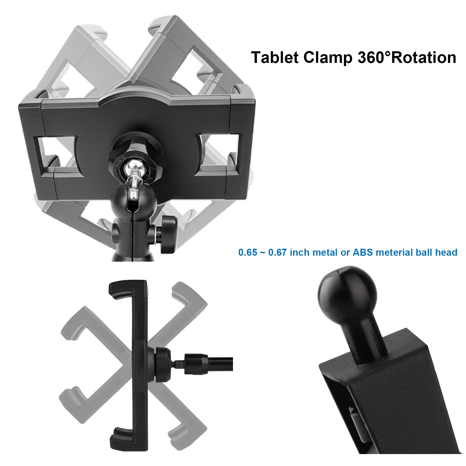 Mippko Universal Ipad And Phone Mount Adapter For Tablet/Ipad/Nexus/Lg G Pads/E Reader/Switch/Iphone,Ball Hole Compatible With Diameter Of 0.669 Inch /17Mm Ball Head,Multi Angle Adjustable,Black
