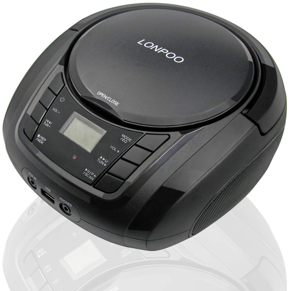 Lonpoo Portable Boombox   Cd Player, Bluetooth, Usb, Mp3, Aux, Fm Radio, Portable, Built In Stereo Speakers, Carrying Handle, Lc