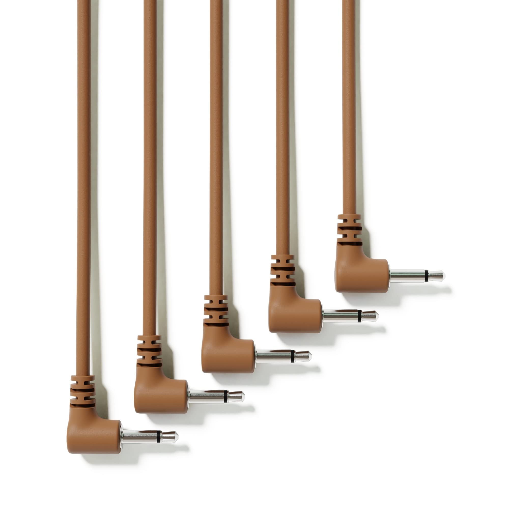 ExcelValley - 5-Pack - Right Angle Mono Modular Patch Cables - 3.5mm 1/8 Eurorack Synthesizer [Brown | 15 cm - 5.91]