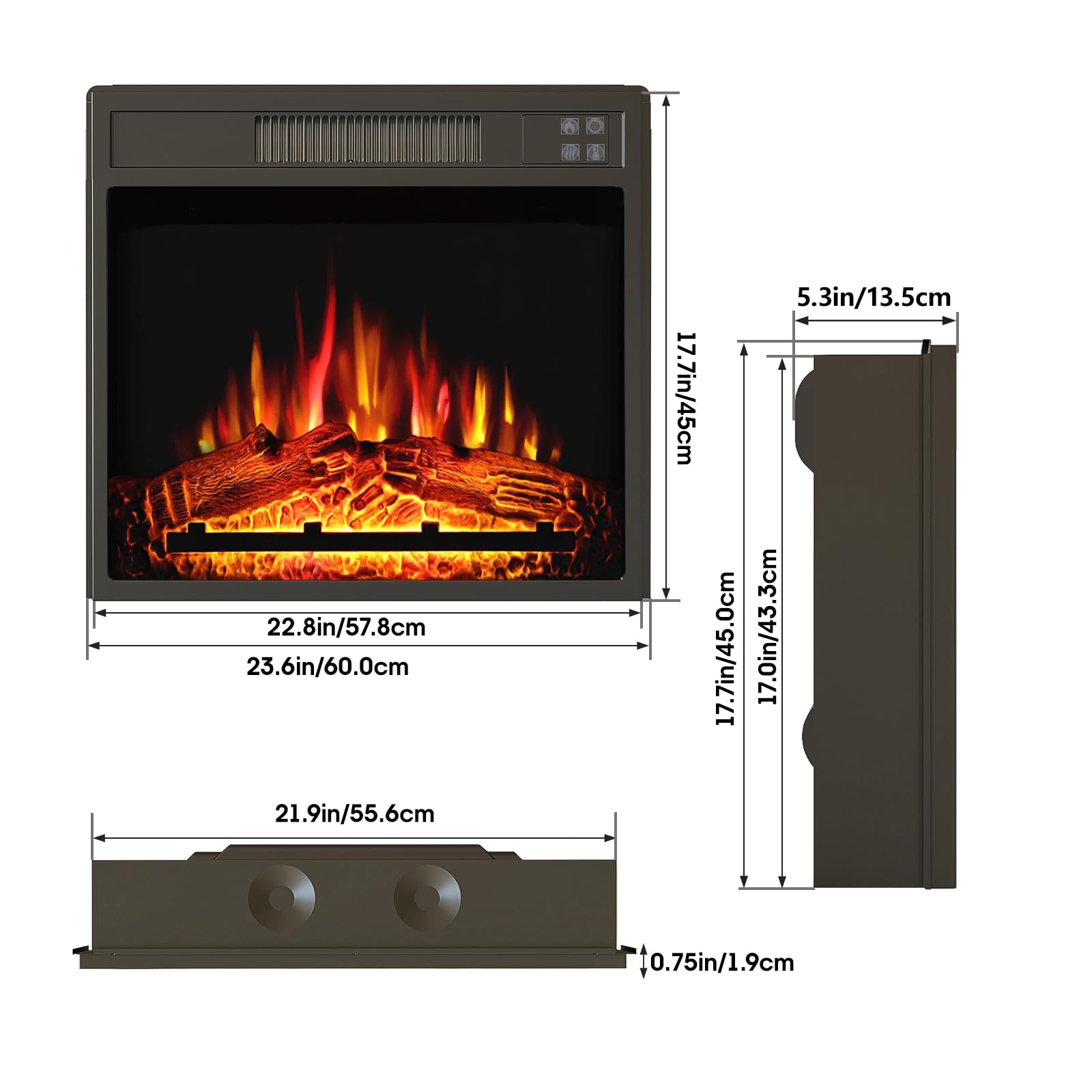 23'' Electric Fireplace Insert, Recessed Fireplace Heater With Low Noise, Remote Control With Timer, Touch Screen, Adjustable Fl