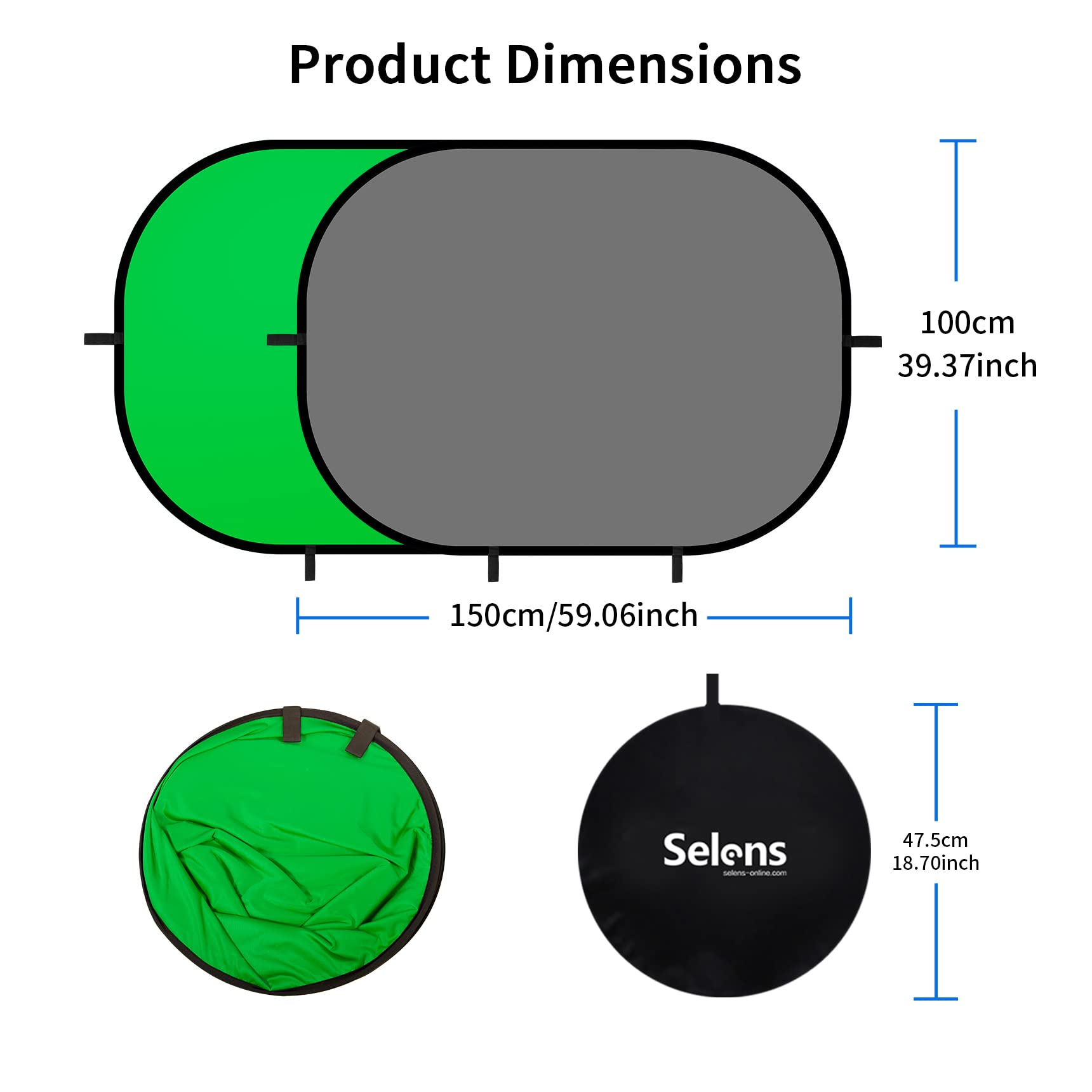 Selens Small Collapsible Backdrop Double Sided Grey Green Screen 2 In 1 Pop Up Background With Carrying Bag For Youtube Streamin