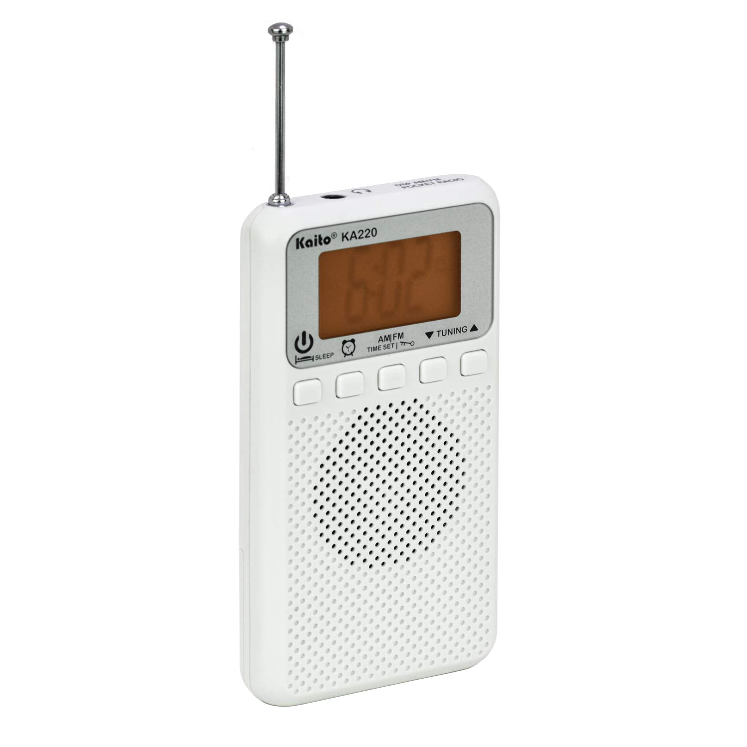 Kaito Ka220W Pocket Digital Am/Fm Radio With Alarm Clock & Sleep Timer, White