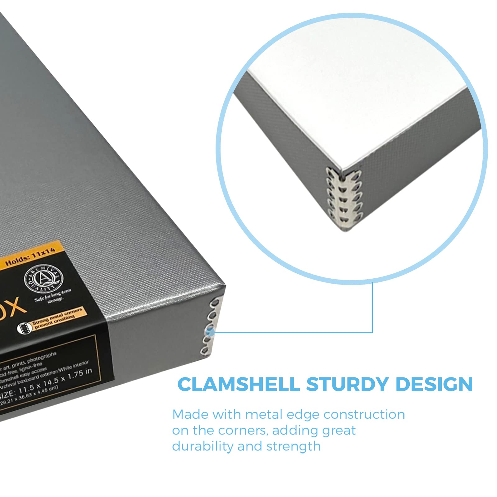 Lineco Folio Storage Box, Clamshell Design With Metal Edge. 11.5X14.5X1.75, Archival Boxboard, Organize And Preserve Photos, Prints, Cards, Magazines, Documents, Art, Ephemera, Family Records, Silver